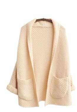 Damen grober Strick-Cardigan mit offenen Ärmeln und praktischen Taschen Heidi-Mode