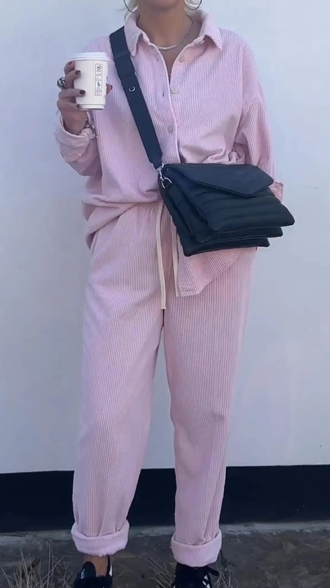 Damen Lässiges Cord-Set mit Knopfleiste und praktischen Taschen Heidi-Mode