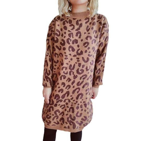 Damen Grobstrickkleid im modernen Leopardenmuster Heidi-Mode