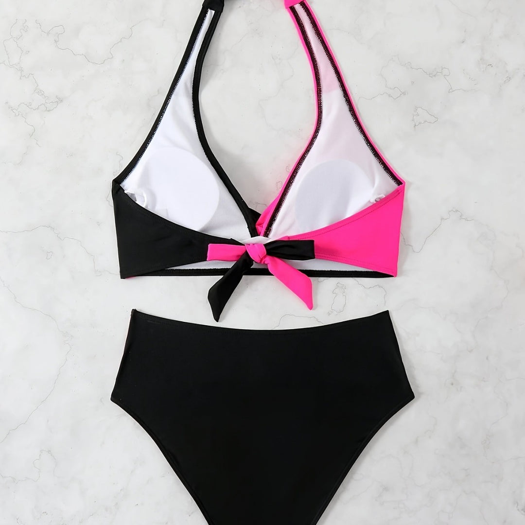 Damen Sportbikini mit raffiniertem Wickeldesign und trendigen Kontraststreifen Heidi-Mode