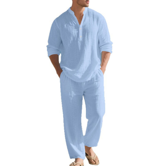 Herren entspannendes Langarm-Hemd & Freizeithose Set Heidi-Mode