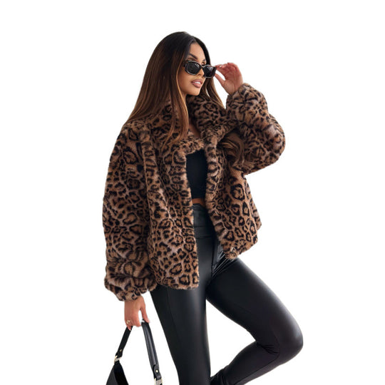 Damen Kunstpelz Leopardenmuster Jacke Heidi-Mode
