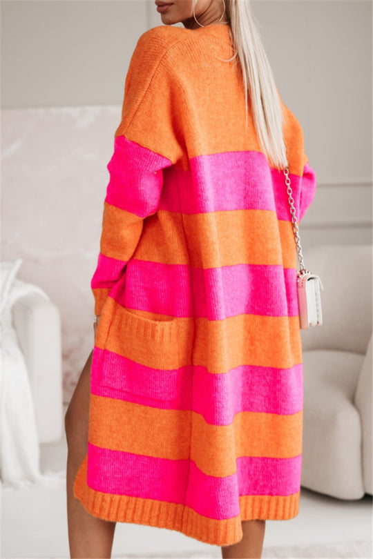 Damen lässiger Strickmantel mit großen Streifen Heidi-Mode