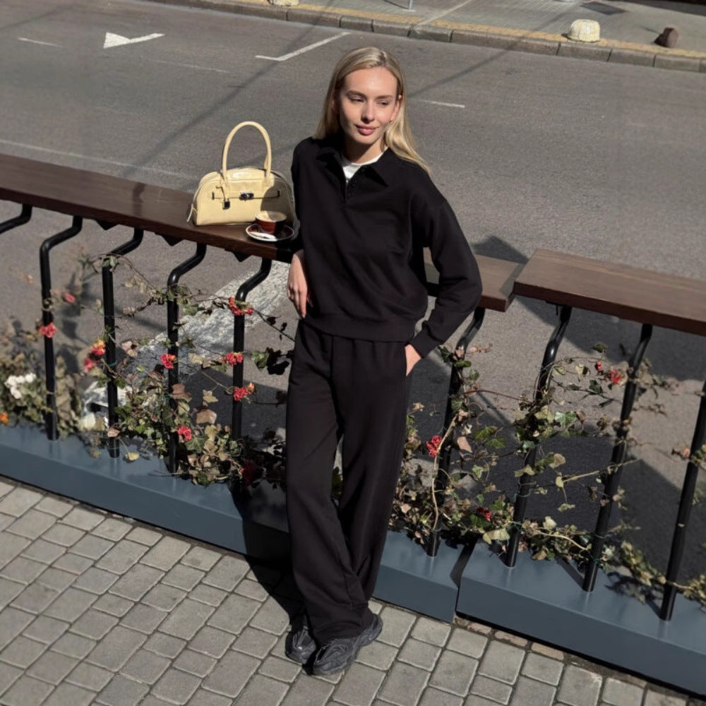 Damen lässiger Pullover mit Kragen und bequemen Sporthosen Heidi-Mode