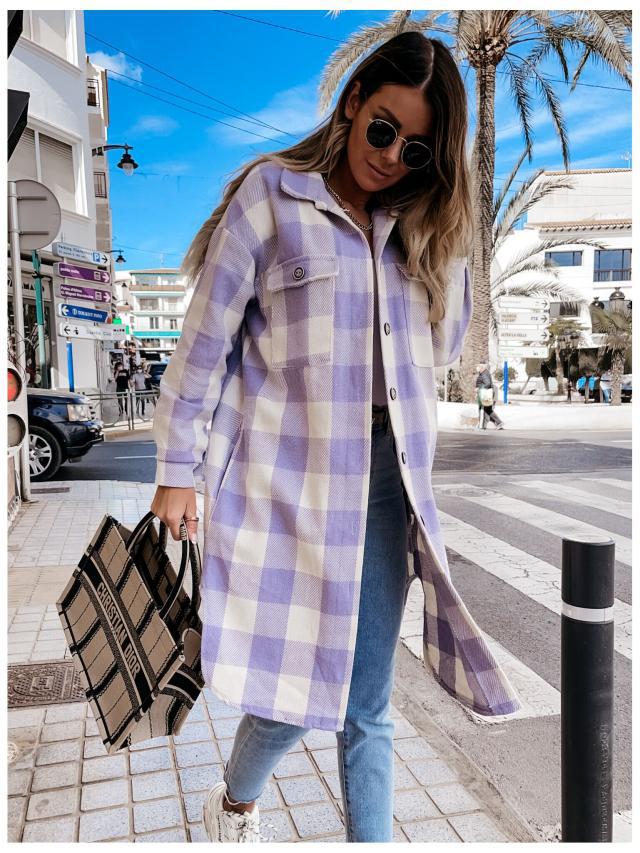 Damen Karierte Overshirtjacke mit Brusttaschen Heidi-Mode