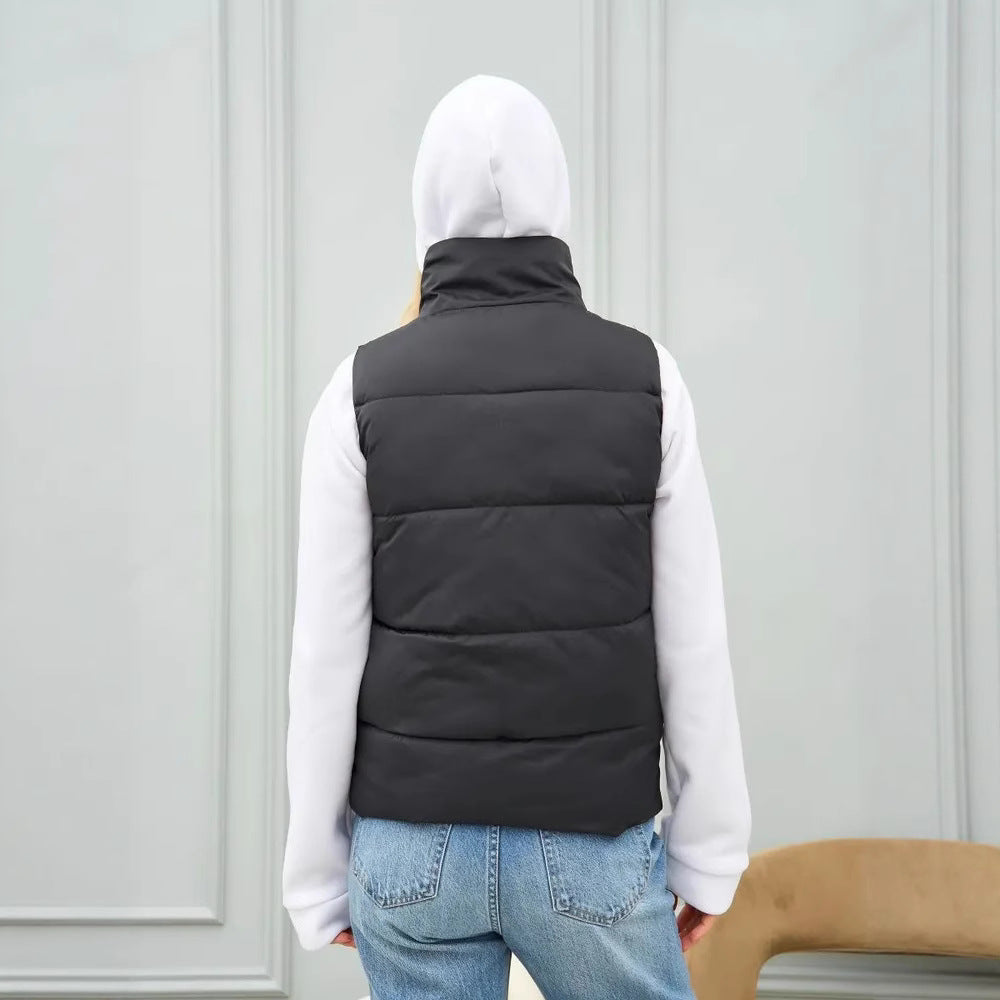 Damen elegante Steppweste mit hohem Kragen und praktischen Taschen Heidi-Mode