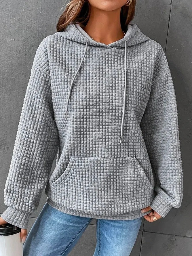 Damen lässiger Hoodie mit strukturierter Oberfläche und praktischer Kängurutasche Heidi-Mode
