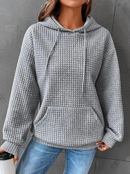 Damen lässiger Hoodie mit strukturierter Oberfläche und praktischer Kängurutasche Heidi-Mode