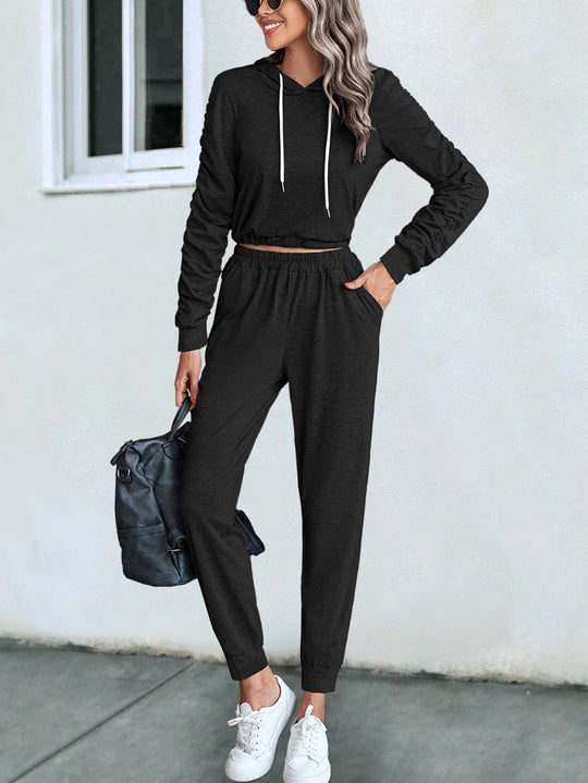 Damen Cropped Hoodie mit Laufhose Set Heidi-Mode