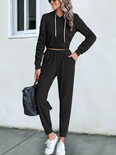 Damen Cropped Hoodie mit Laufhose Set Heidi-Mode