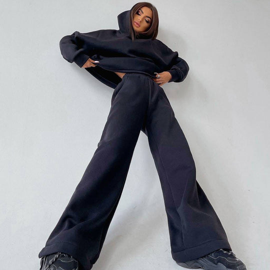 Damen lässiges Oversized Hoodie- und Wide Leg Hosen Set Heidi-Mode
