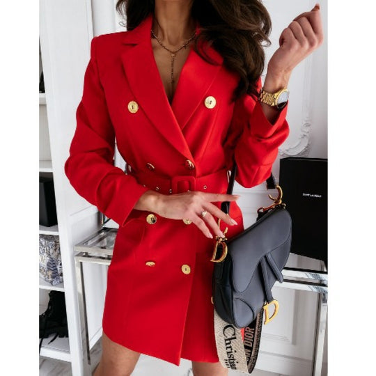 Damen doppelt knopf-beschichtetes Gürtel Mini Blazer Kleid Heidi-Mode