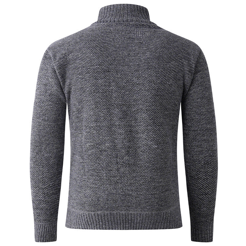 Herren Strickpullover mit hohem Kragen und durchgehendem Knopfverschluss Heidi-Mode