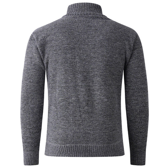 Herren Strickpullover mit hohem Kragen und durchgehendem Knopfverschluss Heidi-Mode