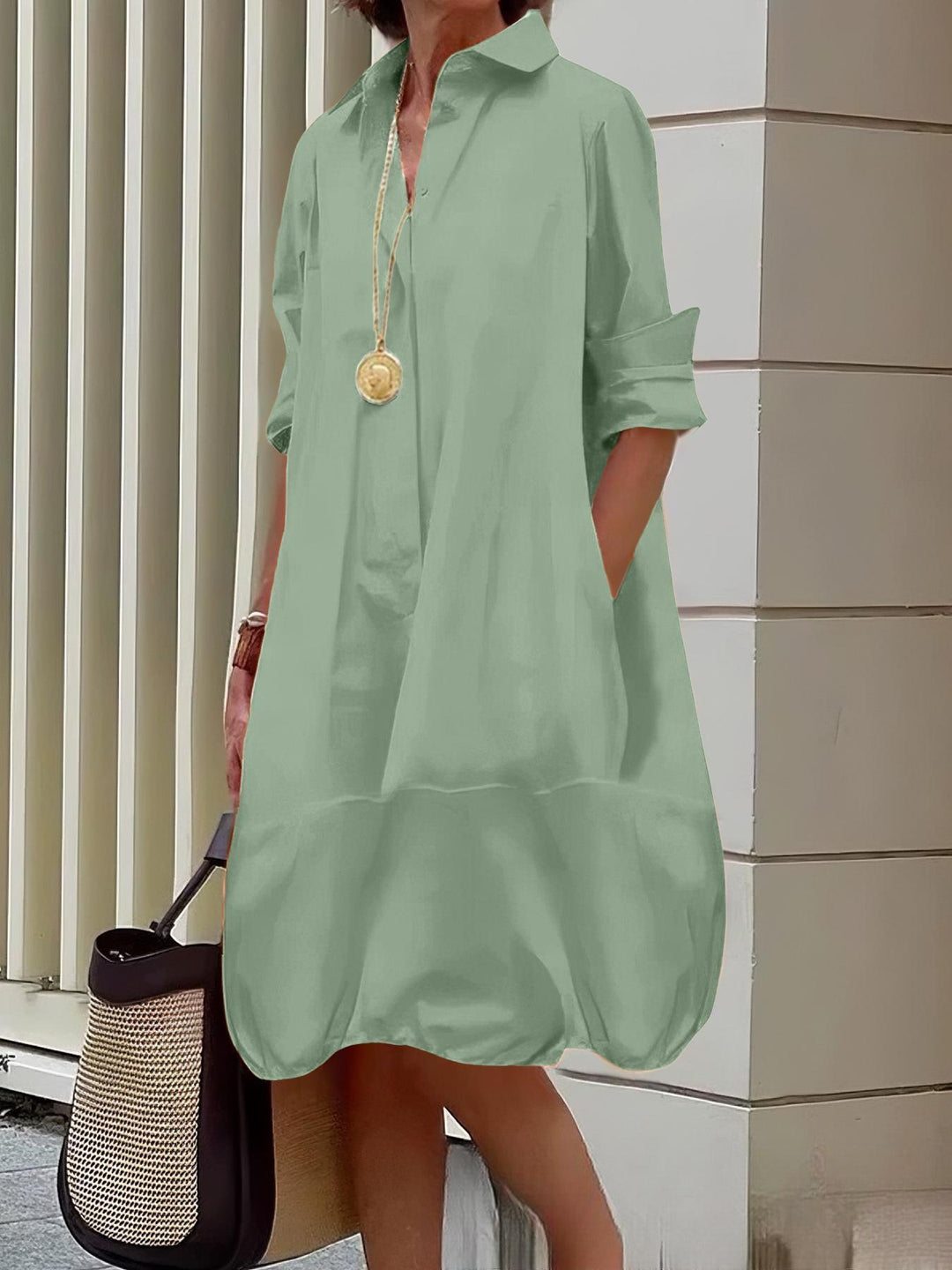 Damen Lässiges Hemdblusenkleid mit weit geschnittenem Saum Heidi-Mode