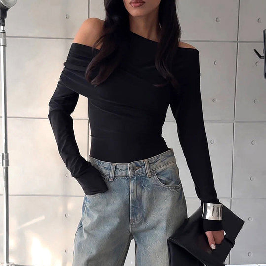 Damen Off-Shoulder Langarmoberteil Heidi-Mode