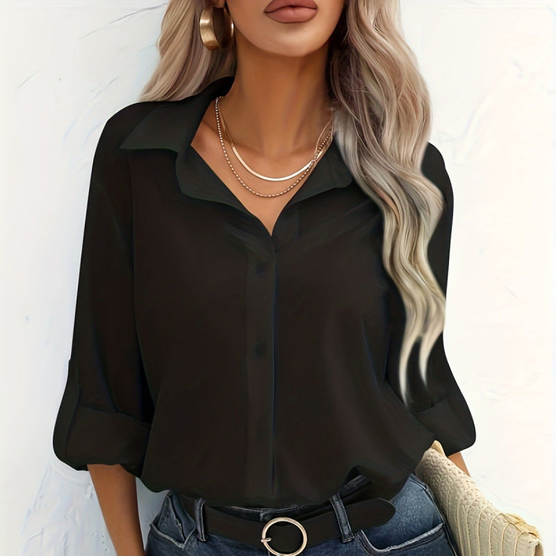 Damen elegante langärmelige Bluse aus atmungsaktiver Baumwolle Heidi-Mode