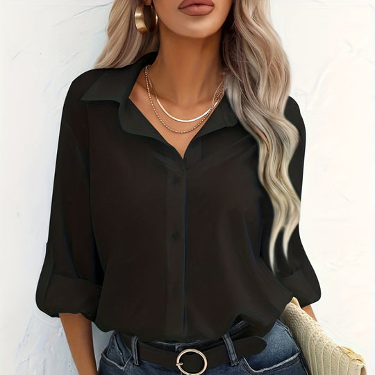 Damen elegante langärmelige Bluse aus atmungsaktiver Baumwolle Heidi-Mode