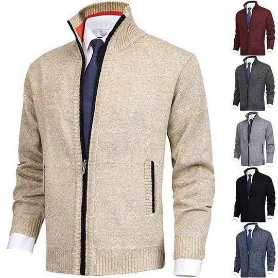Herren modische Strickjacke mit hohem Kragen und eleganten Kontrastdetails Heidi-Mode
