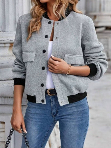 Damen Bomberjacke mit Taschen und kontrastierendem Kragen Heidi-Mode