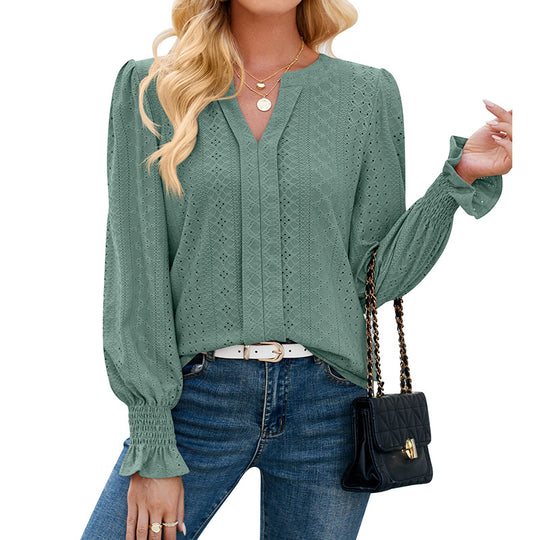 Damen Bluse mit elegantem Lochmuster und lässigem Schnitt Heidi-Mode