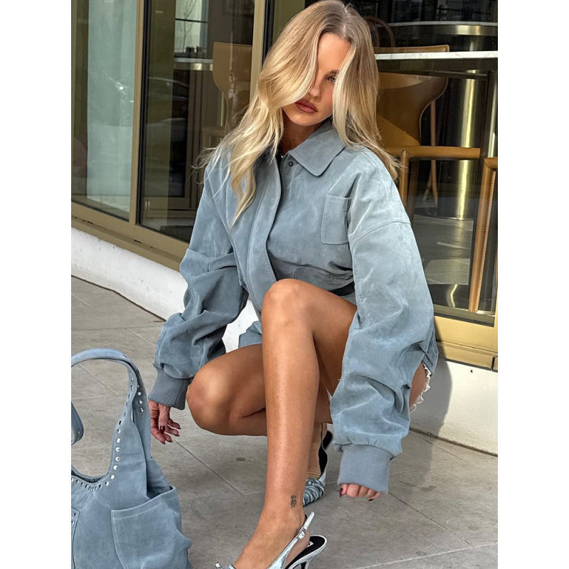 Damen Oversized Kunstlederjacke mit lässigem Schnitt und praktischen Taschen Heidi-Mode