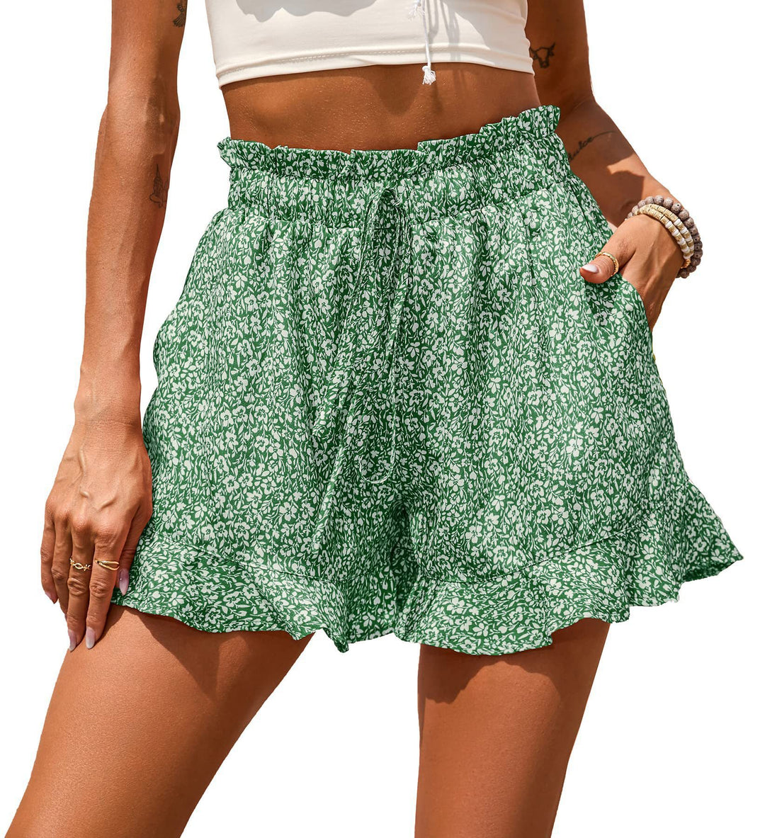 Damen florale Shorts mit elastischem Bund und lässigem Design Heidi-Mode