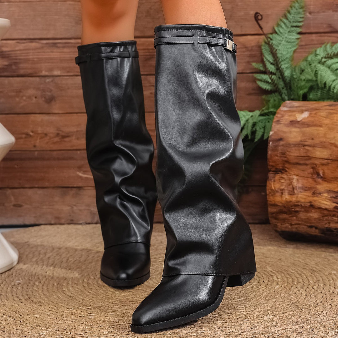 Damen Elegante, knöchelhohe Stiefeletten aus weichem Kunstleder mit modischem Falten-Design Heidi-Mode