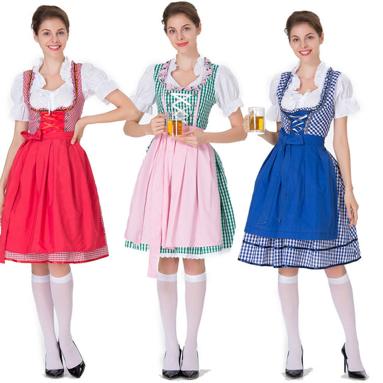 Damen Trachtenkleid mit romantischen Karomustern und verspielten Rüschen Heidi