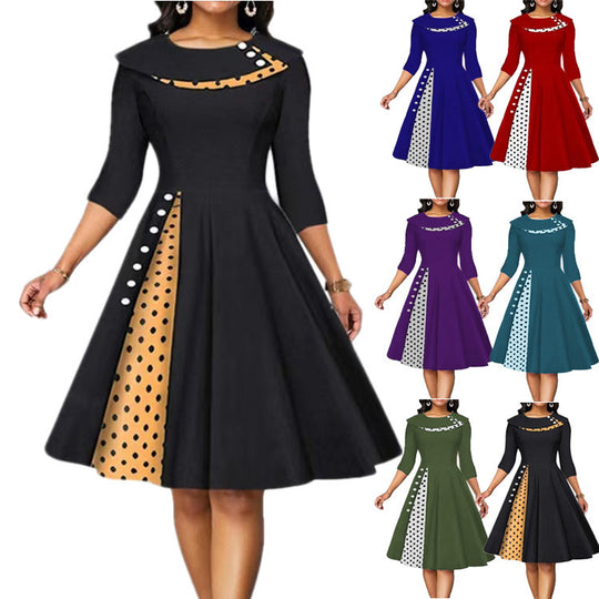 Damen Elegantes Midi-Kleid mit Punkten und seitlicher Kontrastdetail Heidi-Mode