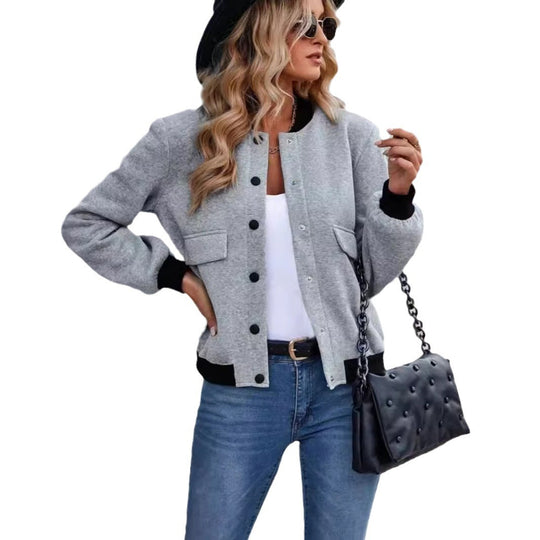 Damen Bomberjacke mit Taschen und kontrastierendem Kragen Heidi-Mode