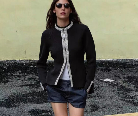 Damen Elegante Blazerjacke mit feinen Borte-Details Heidi-Mode