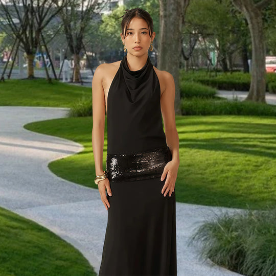 Damen Elegantes Abendkleid mit schimmerndem Gürtel Heidi-Mode
