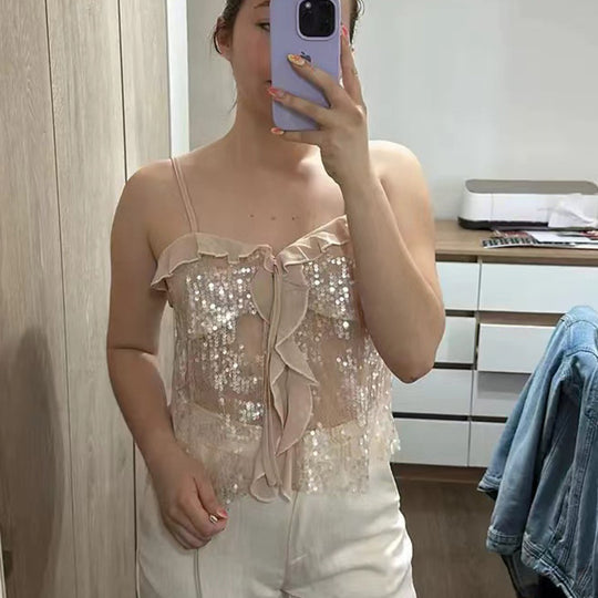 Damen Funktionsbluse mit Pailletten und Rüschen Heidi-Mode