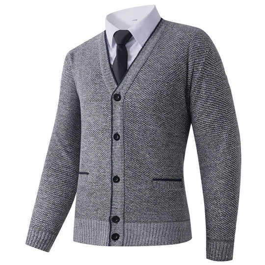 Herren Strickjacke mit V-Ausschnitt und klassischem Design Heidi-Mode