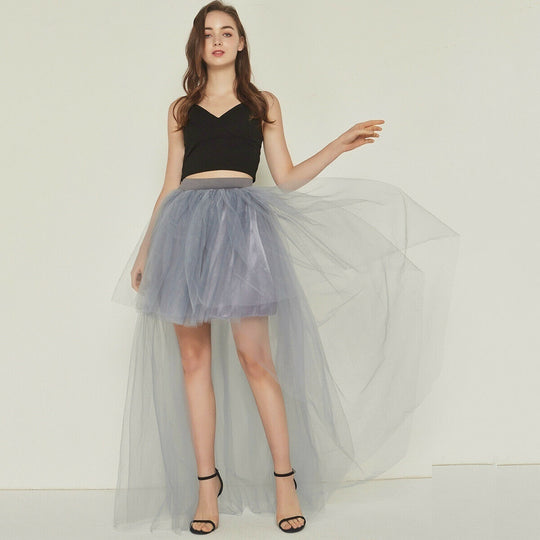 Damen Tüllrock mit asymmetrischer Länge und elastischem Bund Heidi-Mode