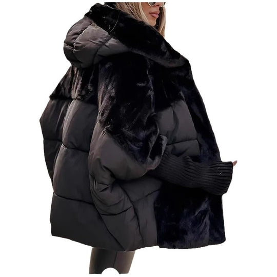 Damen Oversize Steppjacke mit Kunstfell und Kapuze Heidi-Mode