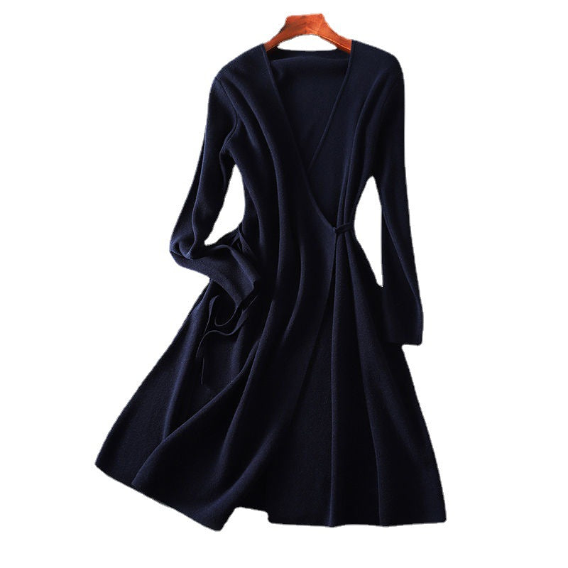 Damen Wickelkleid mit langem Ärmel und eleganter Taillenkordelung Heidi-Mode