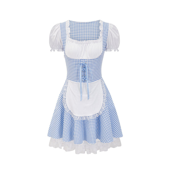 Damen Dirndlkleid mit traditionellem Karomuster und romantischen Rüschendetails Heidi