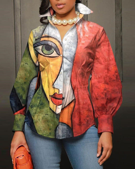 Damen modische Bluse mit geometrischem Design Heidi-Mode