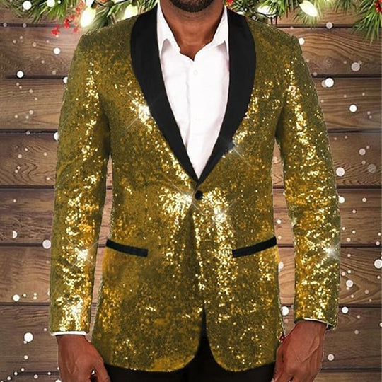 Herren glitzernder Pailletten Blazer mit schwarzem Revers Heidi-Mode