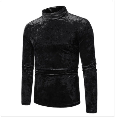 Herren eleganter Rollkragenpullover aus luxuriösem Samtstoff Heidi-Mode