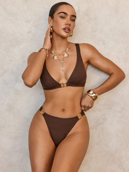 Damen Bikini Set mit verstellbaren Trägern und goldenen Akzenten Heidi-Mode