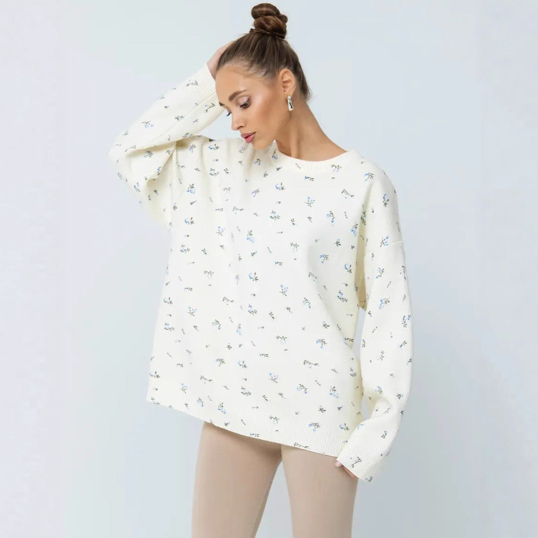 Damen Oversized Strickpullover mit floralen Akzenten und weitem Schnitt Heidi-Mode