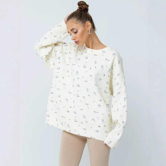 Damen Oversized Strickpullover mit floralen Akzenten und weitem Schnitt Heidi-Mode