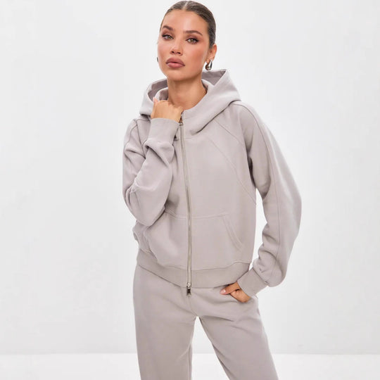 Damen komfortables Set aus Hoodie und Jogginghose mit Reißverschluss Heidi-Mode