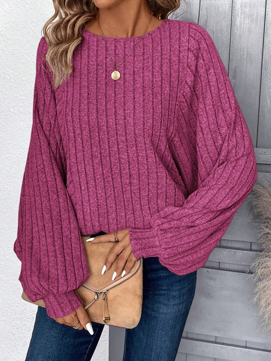 Damen Pullover mit eleganten Ballonärmel und Rippenstruktur Heidi-Mode