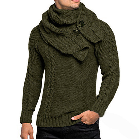 Herren Strickpullover mit elegantem Zopfmuster und modischem Schal Heidi-Mode