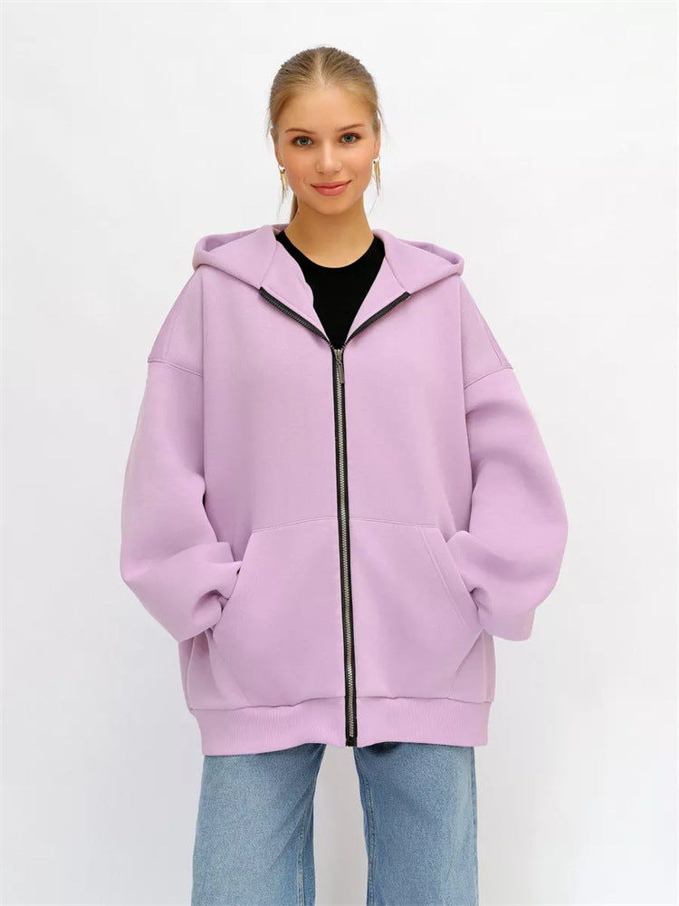 Damen lässiger Oversized Zip-Hoodie mit tiefen Taschen Heidi-Mode