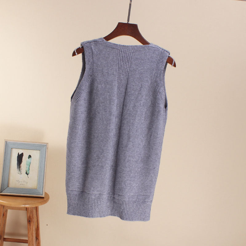 Damen Ärmelloses Stricktop mit V-Ausschnitt und Feinstrickstruktur Heidi-Mode